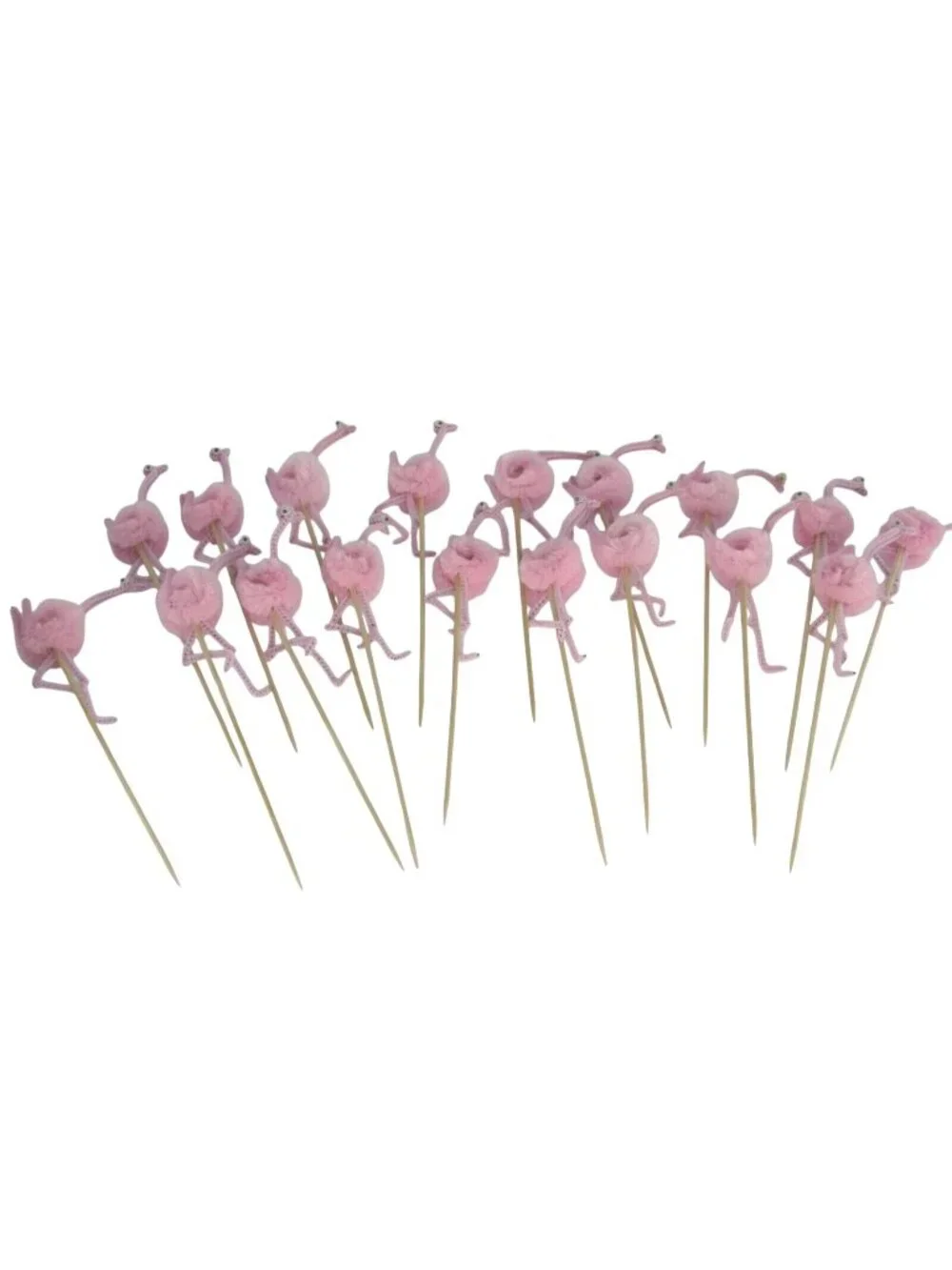 18 Chenille Bird Picks Pink Ostrich Flamingo Pick Appetizer 27765 Vintage
